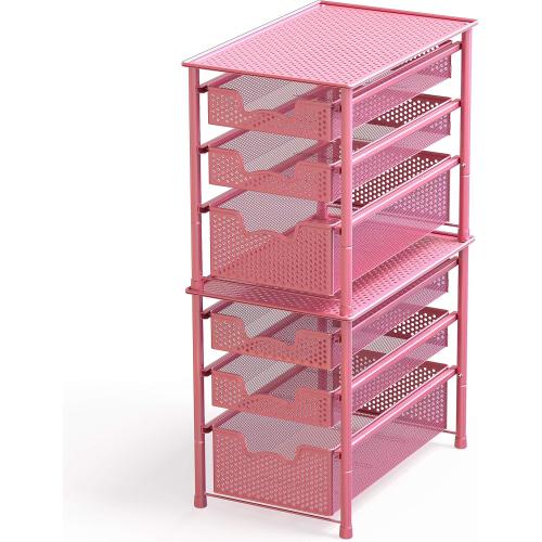 Simple Houseware Stackable 3 Tier Sliding Basket Organizer Drawer, Pink