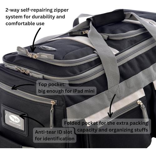 Black 22Inch Olympia U.S.A. 22 inch Carry On 8 Pockets Wheeled Rolling Duffel Bag Water Resistant Luggage Lightweight Travel Suitcase with Retractable Handle