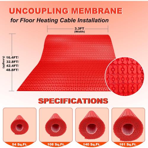 MAXKOSKO Heating Cable Underlayment Membrane, Easy Installation and Uncoupling Heated Floor Mat, Waterproof and Tile Anti-Fracture 161 Sq. Ft.