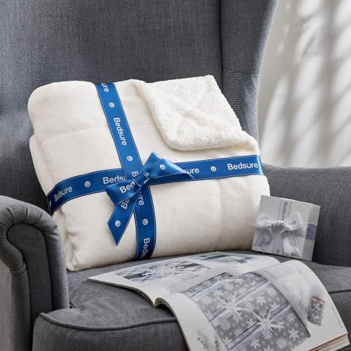 Bedsure GentleSoft Sherpa Fleece Throw Blanket for Couch - Thick and Warm Throw for Women and Men, Soft Fuzzy Plush Blanket for Winter, Non-Heated, White, Large