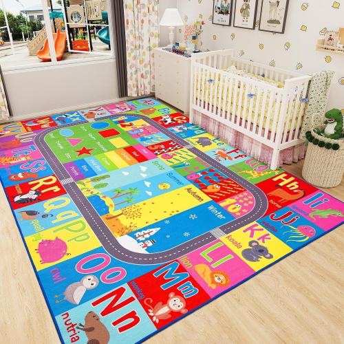 HOMORE Kids Rug, 9x12 Large Educational Rugs for Classroom Kids Collection ABC Rug for Learning Alphabet, Numbers, Colors, Season and Animal Words, Play Rugs for Playroom
