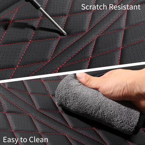 Color Black and Red Car Seat Cover Custom Fit for Ford F150 2009-2024 Faux Leather Seat Cover Set Compatible with Crew Quad Regular Cab Pickup Truck Cushions (Black Redline, Front Seat)