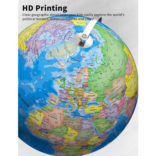 SOUNDANCE 13 Inch World Globe with Stable Heavy Metal Base, Educational Globe for Kids Learning, Large Globes Lamp with Colorful HD World Map Details, Constellation