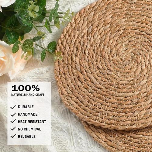 Handmade Heat Resistant Round Woven Placemats Set of 13 Wicker Boho No Chemical Natural Water Hyacinth Place Mats, Farmhouse Table Mats for Kitchen Dining Table,Home Decorations,Wedding