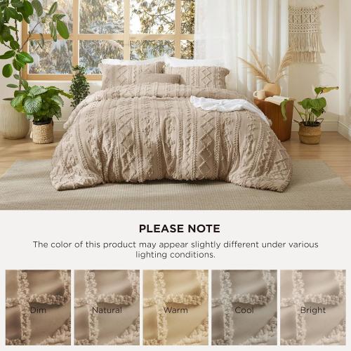 Bedsure Tufted Boho Comforter Set Queen Size - Khaki Boho Bed Set, GentleSoft™ 3 Pieces Farmhouse Shabby Chic Embroidery Bedding, Gifts for Woman, Soft Jacquard Queen Comforter for All Seasons