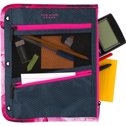 Five Star Pencil Pouch, Pen Case, 3-Pocket Zipper Pouch, Fits 3-Ring Binder, Storage Organizer for Classroom Supplies Earbuds Chargers Cables Makeup, Navy/Pink (506420B-ECM)