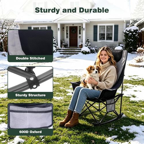 SUNNYFEEL Oversized Heated Rocking Camping Chair, Fully Padded Patio Chair with Side Pocket, High Back Portable Lawn Recliner with Carry Bag, Outdoor Rocker Camp Chair for Adults Heavy Duty 500 LBS