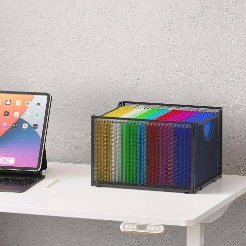 EasyPAG Hanging File Folders Organizer, Black Mesh Filing Crate, Stackable File Folder Storage Box, Desktop Document Holder for Letter Size Papers
