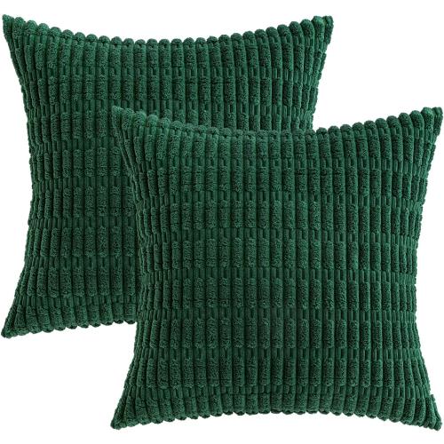 MIULEE Pack of 2 Dark Green Corduroy Decorative Pillow Covers 20x20 Inch Soft Boho Striped Throw Pillow Covers Modern Farmhouse Home Decor for Sofa Living Room Couch Bed
