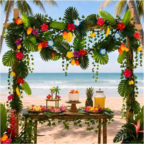 77PCS Tropical Jungle Decor Kit for Luau, Safari & Baby Shower