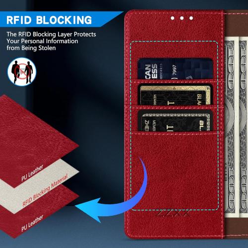 ZZXX for iPhone 14 Pro Max Wallet Case with [RFID Blocking] Card Slot Kickstand Magnetic Closure Leather Flip Fold Protective Phone Case for iPhone 14 Pro Max Case Wallet(Red-6.7 inch)