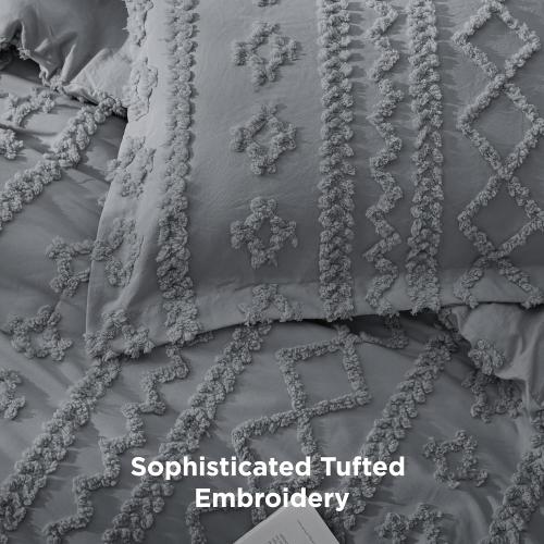 Bedsure Tufted Boho Comforter Grey Boho Bed  GentleSoft Farmhouse-Style Embroidery Bedding, Gifts for Woman, Soft Jacquard Comforter for All Seasons