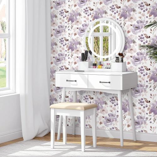 Toduso Peel and Stick Wallpaper Floral Wallpaper Purple/White Watercolor Contact Paper Self Adhesive Removable Wall Paper Shelves Liners Decorative Vinyl Roll 17.3''x196.8''