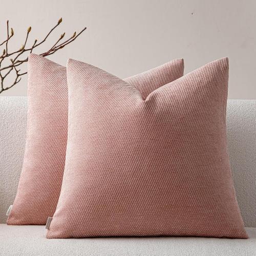 a moment Pack of 2 Decorative Chenille Throw Pillow Covers with Twill Cushion Covers for Sofa Living Room Couch Bed 20x20 Inch Blush Pink