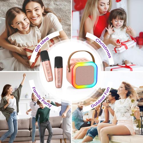 Mini Karaoke Machine for Kids Adults, Portable Bluetooth Speaker with 2 Wireless Karaoke Microphones,2025 TOP Birthday Gifts Toys for Boys 3,4, 5, 6, 7, 8 Years Old Toddler Karaoke Player(Rose Gold)