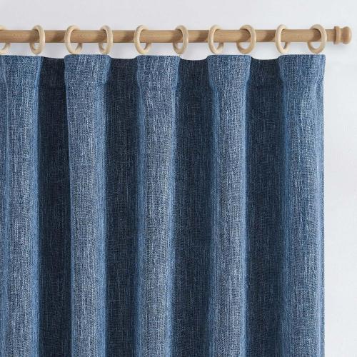 jinchan Burlap Look 90 Inches Long Textured Curtains for Living Room Light Filtering Farmhouse Rod Pocket Window Draps Panels for Bedroom 2 Panels Blue Drapes