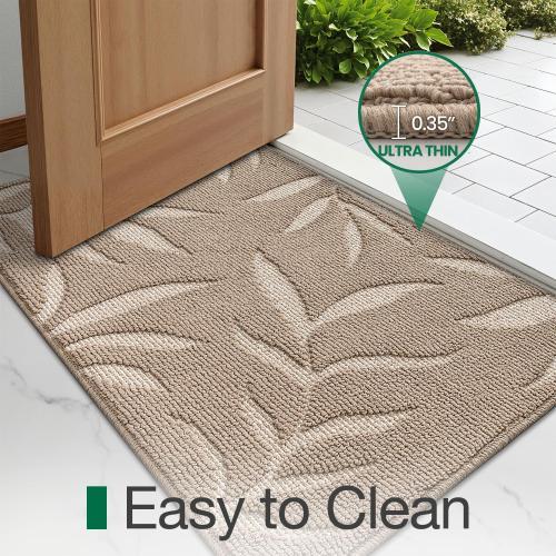 Front Door Mat Indoor Entrance 24x36, Low Profile Welcome Mat, Non-Slip Washable Doormat with Rubber Backing for Entrance, Patio, Garage, Beige