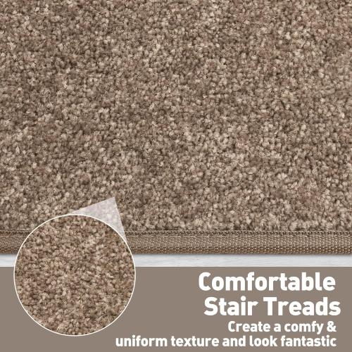 PURE ERA Carpet Stair Treads Tape Free Non Slip Indoor Stair Carpet Stair Protectors Pet-Friendly Non-Slip Skid Resistant Washable Reusable 8 x 30(14 Pieces,Camel Brown)