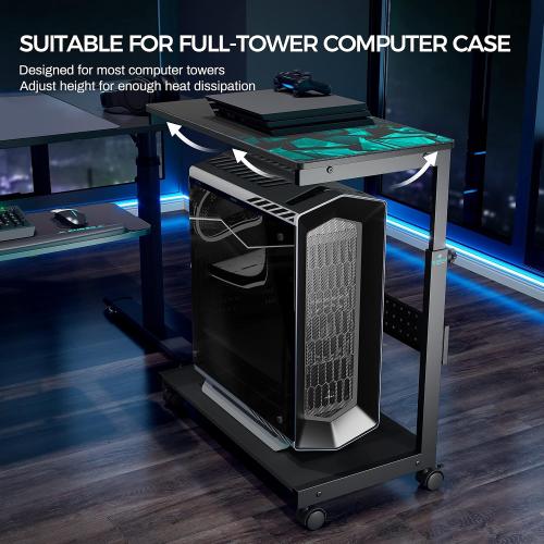 EUREKA ERGONOMIC PC Stand Height Adjustable Black | Height-adjustable 2-tier PC stand with wheels for ATX computer cases or printers, durable steel frame and smooth mobility