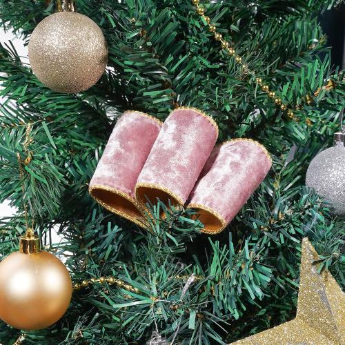 Pink Wired Velvet Ribbon, Christmas Ribbon Wired, 2.5 inch × 10 Yards Wide Pink and Gold Ribbons for Christmas Tree Topper Bow Ornaments, Gift Wrapping, Wreaths Garland Crafts, Home Decor
