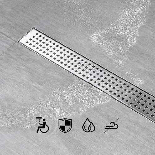 SaniteModar Linear Shower Drain, Linear Drain 32 inch with Removable Square Hole Panel, Brushed 304 Stainless Steel Shower Floor Drain with Adjustable Feet and Hair Catcher