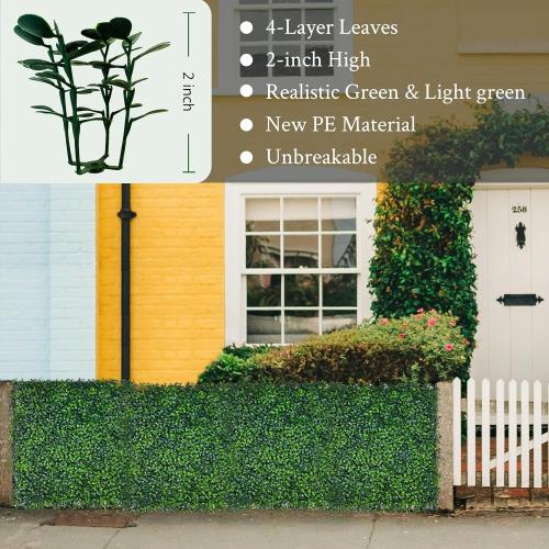 Artificial Grass Wall Panel,10x 10(12P) 4-Layer Leaf UV-Anti Greenery Faux Boxwood for Indoor,Outdoor Patio Balcony Privacy & Ivy Fence Covering Privacy, Garden, Backyard Wall Backdrop Decor