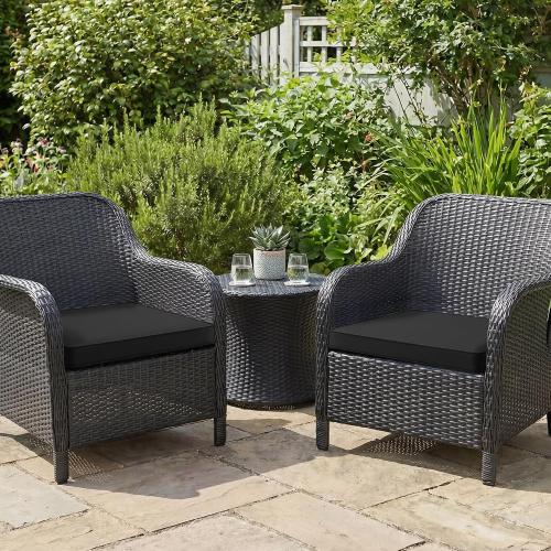 Outdoor Chair Cushions Set of 2: Waterproof & Fade Resistant Deep Seat Cushion for Patio Furniture - 24 x 24 x 3 Inch Chair Pads with Ties and Hidden Zipper - Patio Chair Cushion Replacement, Black