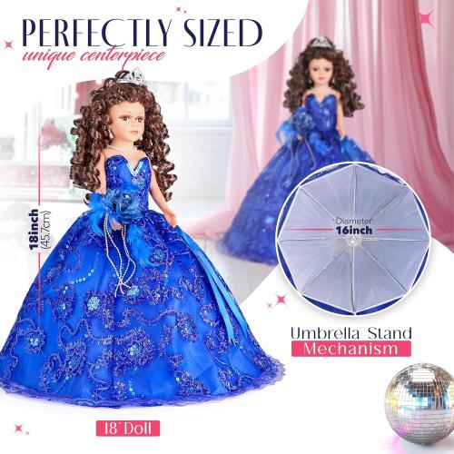 18” Quinceañera Last Doll with Umbrella Dress Stand – Última Muñeca Mis Quince Años Keepsake, Traditional Hispanic Mis 15 Doll, Ceremony & Table Centerpiece, Fully Accessorized KK18725-29 (Blush)