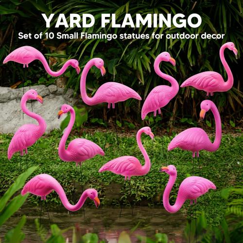 JOYIN 6 PACK Small Yard Flamingos Ornament Stakes, Mini Pink Flamingo Yard Decorations, Mini Lawn Plastic Flamingo Statue with Rubber Coating Metal Legs for Outdoor, Garden, Luau Party Gift (3-10IN)