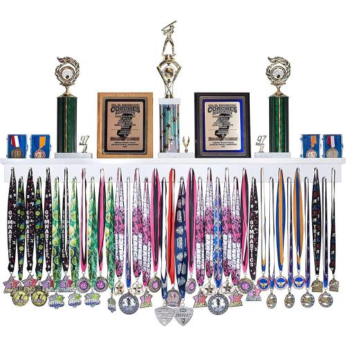 4ft- Medal Awards Rack Premier Medal Hanger Display Rack and Trophy Shelf for Gymnastics, Soccer, Basketball, Football, and More. The Largest Medal and Award Display- 48”