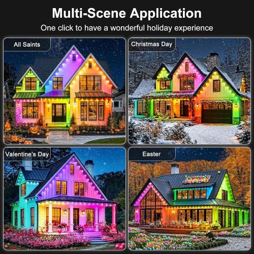500FT Permanent Outdoor Lights Waterproof with Smart App Control Remote,DIY Scene Modes,Music Sync hronization,Eaves Lights for Garden Decor,Deck,Christmas