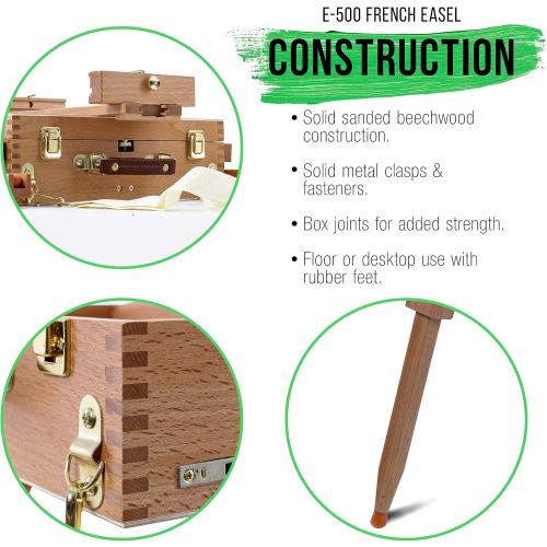 U.S. Art Supply Large Beechwood French Easel, Adjustable Plein Air Easels Sketchbox Tripod for Field & Studio Painting Easel for Adults, Drawing, Display - Portable with Artist Drawer & Palette