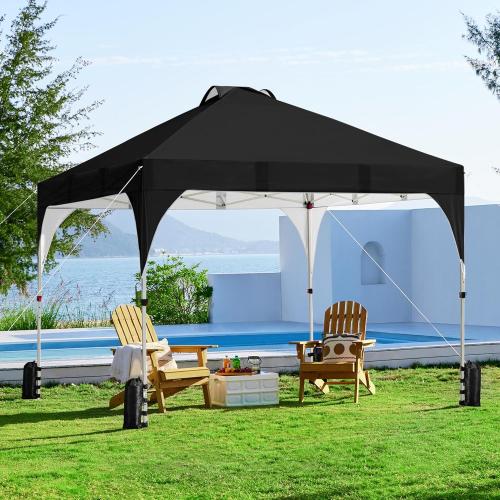 Yaheetech Pop Up Canopy Tent with Vent, Easy Set Up Tent, Instant Sun Shelter Canopy with Wheeled Bag, 4 Sandbags, 12 Stakes & 4 Ropes, for Parties, Beach, Outdoor, Black
