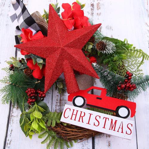 Aneco Glitter Mini Christmas Tree Topper Shatter-Proof Small Christmas Tree Decoration Treetop for Holiday Ornament or Home Decor, (Red, 4 inch)