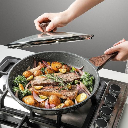 SENSARTE Nonstick Frying Pan Skillet with Lid, Omelet Pan with Cover, Healthy Cooking Chef's Pan, Kitchen Cooking Pan, Free of Intentionally Added PFOA/PFOS (12.5inch   Glass Lid)