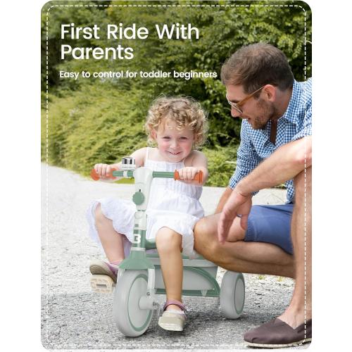 besrey Toddler Tricycle with Bell, Kids Tricycle Age 18 Months to 5 Years, Kids Trike, Toddler Bike for 2-5 Year Olds, Baby Trike, Gifts & Toys for Boys & Girls, Green