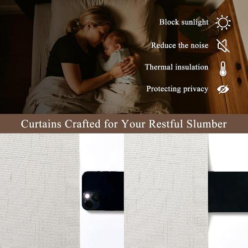 Jowels Natural Linen Blackout Curtains 102 Inches Long 2 Panels for Bedroom