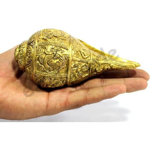 eSplanade Brass Ganesha Carving Shankh Conch Shell | Home Decor | Holy Shankha Sel