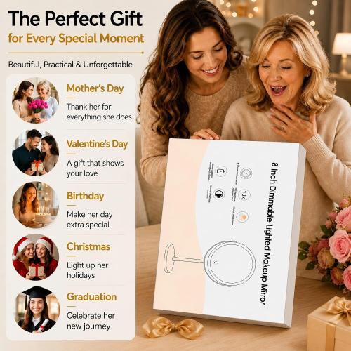 DEIOVWXS Makeup Mirror, Rechargeable Vanity Mirror with 3 Lights, 1X/10X