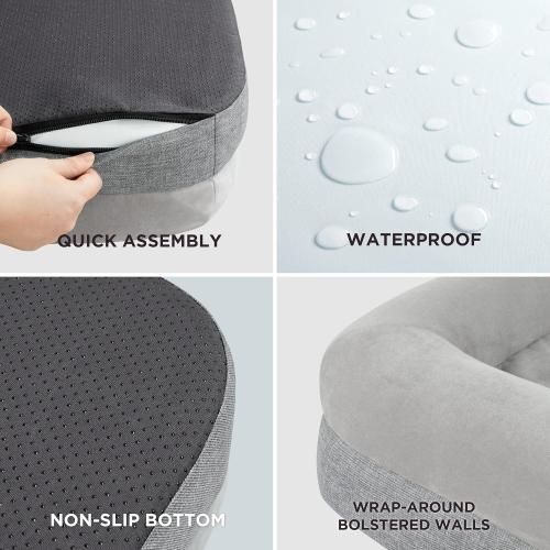 Lesure Memory Foam Dog Bed - Orthopedic Dog Bed Washable for Large Dogs Made with CertiPUR-US® Certified Foam, Bolster Pet Bed with Removable Washable Cover and Waterproof Lining, Grey