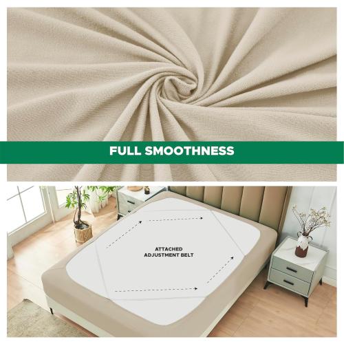 Biscaynebay Decorative Box Spring Cover Queen Size, Light Camel Luxurious Jersey Knitting Stretchy Wrap Around 4 Sides Bed Skirt for Home/Hotels, Easy Fit Wrinkle & Fade Free Machine Washable