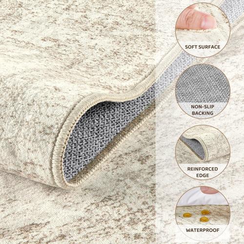 Large Area Rug Living Room Rugs - Washable Neutral Modern Abstract Soft Thin Rug Indoor Floor No Slip Rug Carpet for Bedroom Under Dining Table Home Office Decor - Beige/Brown