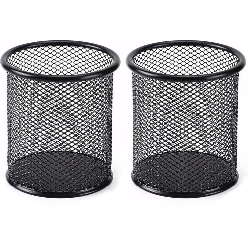 2Pcs Pen Holder Cup for Desk - Black Wire Mesh Pencil Cup Holder for Desk Pen Holder