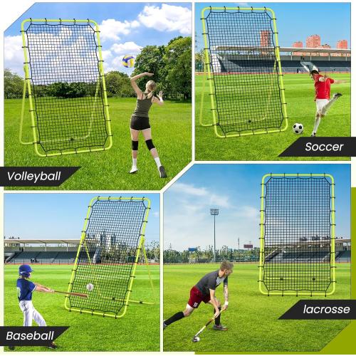 7x4 FT Volleyball Rebounder Net, 5-Angle Adjustable with Steel Frame & High-Tension PE Netting, for Lacrosse, Baseball, Soccer Practice Perfect for Setting, Spiking, and Bumping