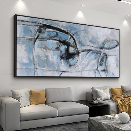 Large Abstract Wall Art Decor Grunge Room Decor Art Blue Canvas Wall Decoration 29 X 58 With Framed Painting Black And White Wall Art For Bedroom Home Office Dining Room Decoration