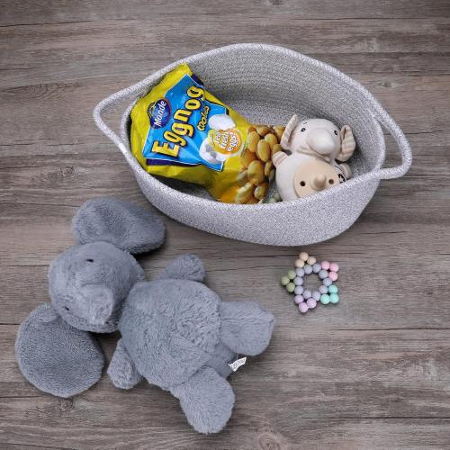 Small Woven Basket Cute Oval Cotton Rope Gifts Basket with Handle Empty Baby Wicker Storage Baskets Nursery Box Bin Kids Organizer Cat Dog Toy Baskets Easter Baskets Grey