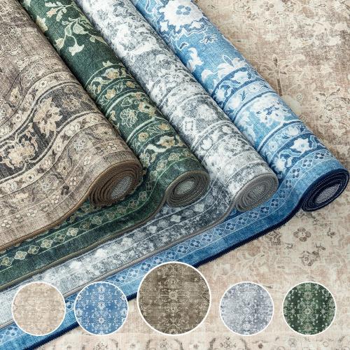 Area Rugs for Living Room, Machine Washable Non Slip Rug, Soft Low Pile Carpet for Bedroom Dining Home Office, Vintage Brown Distressed Floral Floor Mat