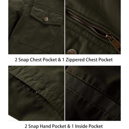 Size M WenVen Men's Casual Canvas Cotton Military Lapel Jacket