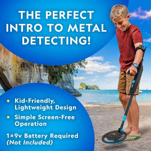 National Geographic Starter Metal Detector Kit for Kids - Kids Metal Detector with 7.4 Waterproof Coil & Trowel, Lightweight Gold Detector, Beach Detecting, Gift for Boys & Girls