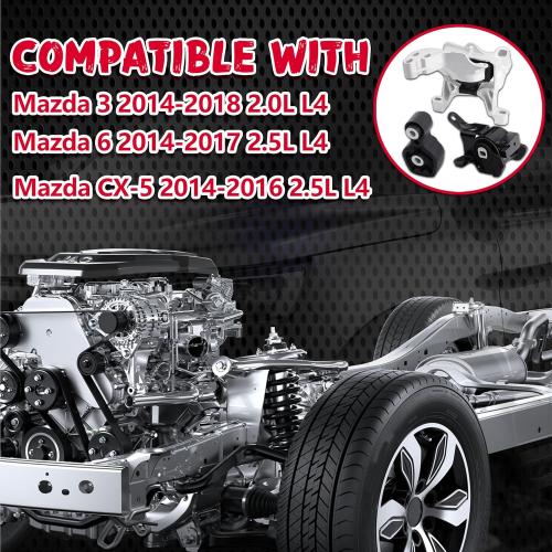 Engine Motor & Transmission Mount Kit - Compatible with 2014-2018 Mazda 3 2.0L & 6 2.5L & CX-5 2.5L - 3-Piece Set A4446 A4438 A4439
